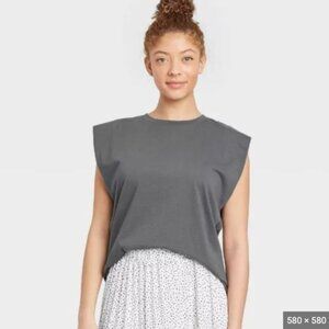 a new day gray exaggerated shoulder tank top size x small